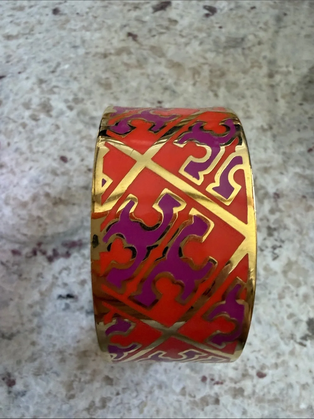 Tory Burch Gold-Tone Orange & Purple Enamel Cuff Bracelet